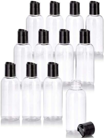 5 قطع من زجاجات بلاستيكية شفافة قابلة للتعبئة مع أغطية قرصية سوداء، زجاجات بلاستيكية شفافة فارغة للضغط مع غطاء قلاب قرصي، وعاء سفر محكم الإغلاق بغطاء قلاب أسود للمستحضرات الصحية، الشامبو، المرطبات، مستحضرات التجميل بحجم السفر، الاستخدام المنزلي والسفر