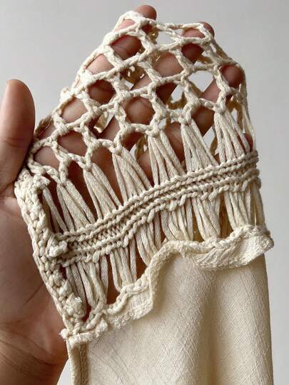 Swim Vcay فستان كبير الحجم للنساء سادة الألوان بقلاب الرقبة مثقوب بالكروشيه ضيق مثير لتغطية البحر