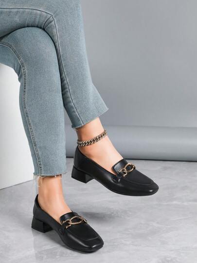 أحذية عمل كاجوال متعددة الاستخدامات ذات كعب سميك للنساء ، لوفرز بتصميم مربع للأصابع، للربيع والخريف والشتاء