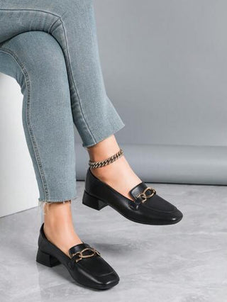 أحذية عمل كاجوال متعددة الاستخدامات ذات كعب سميك للنساء ، لوفرز بتصميم مربع للأصابع، للربيع والخريف والشتاء