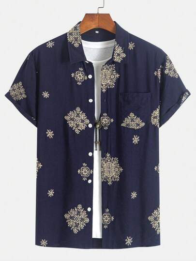 قميص رجالي كاجوال مطرز خفيف الوزن، مناسب لرحلات الشاطئ والمناسبات غير الرسمية، للربيع والصيف