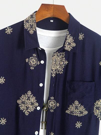 قميص رجالي كاجوال مطرز خفيف الوزن، مناسب لرحلات الشاطئ والمناسبات غير الرسمية، للربيع والصيف