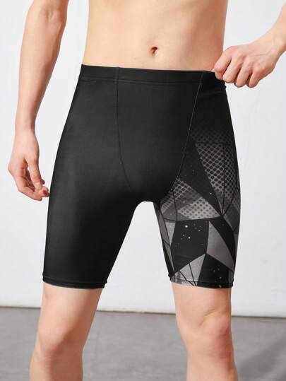 مايوه أولادي سراويل سباحة لفتيان المراهقين تحت الركبة مطبوعة برسومات هندسية، ملابس رياضية عادية