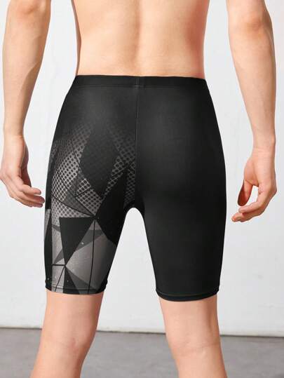 مايوه أولادي سراويل سباحة لفتيان المراهقين تحت الركبة مطبوعة برسومات هندسية، ملابس رياضية عادية