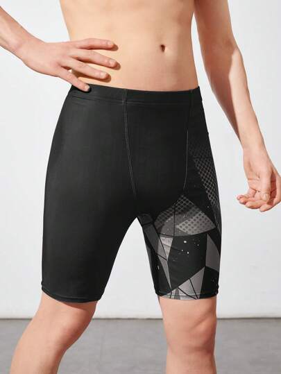 مايوه أولادي سراويل سباحة لفتيان المراهقين تحت الركبة مطبوعة برسومات هندسية، ملابس رياضية عادية