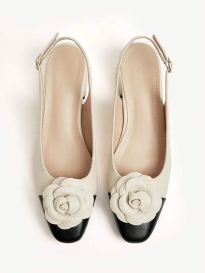 CUCCOO CHICEST كعب عالي للنساء بنعل سميك بطبعات زهرية بيضاء وفتحة أنبوبية