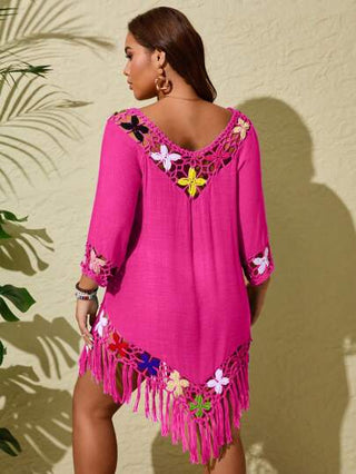 Swim Lushoire عبارة عن معطف محبوك سائب بغطاء للرأس مع شرابات ، أكمام متوسطة الطول مقاس كبير الحجم