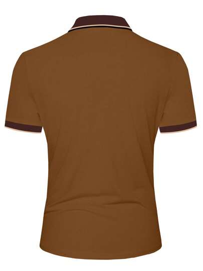 Manfinity Homme قميص بولو قصير الأكمام مخطط رسمي للرجال