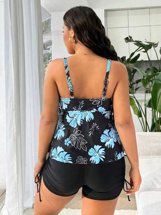 Swim Lushoire مجموعة ملابس سباحة للنساء ذوات الحجم الكبير، بطراز حمالات رفيعة ومطبوعة بزهور استوائية، صنم متواضع، ستايل محافظ وممتص للجسم، قطعتين للارتداء على الشاطئ