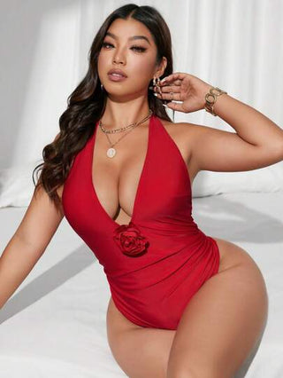 Swim Chiccia بدلة سباحة بقفطان أنيقة للمقاسات الكبيرة بديكور 3D على شكل زهور ، بطراز للذهاب لل- إجازة