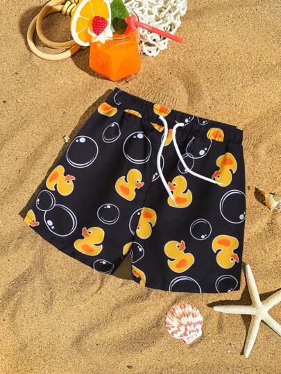 مايوه أولادي صفارات شاطئ السباحة للأطفال الصبيان، سراويل السباحة ذات الخصر المشدود بنمط البطة الصغيرة