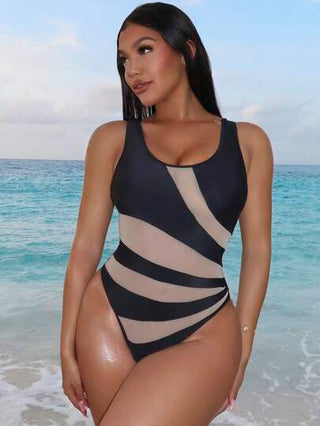مايوه حريمي قطعة واحدة Swim Lushoire بيكيني أنثوي أسود شبه شفاف من طراز جديد لموسم الصيف