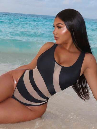 مايوه حريمي قطعة واحدة Swim Lushoire بيكيني أنثوي أسود شبه شفاف من طراز جديد لموسم الصيف