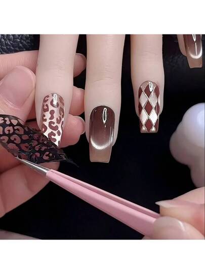 6 قطع/ مجموعة ملصقات فنية للأظافر فارغة، قالب فني للأظافر، تصميمات خطوط وبرنقع الفهد لجعل فن الأظافر والصالون أكثر سهولة