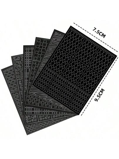 6 قطع/ مجموعة ملصقات فنية للأظافر فارغة، قالب فني للأظافر، تصميمات خطوط وبرنقع الفهد لجعل فن الأظافر والصالون أكثر سهولة