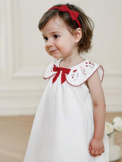 فساتين بيبي Souflis Souflis فستان كولكشن صيفي للبنات الصغار مطبوع برسومات الزهور بياقة وردة عقدة الفراشة البنطلون بدون أكمام