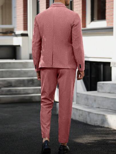 Manfinity Mode بدلة رياضية متكاملة من بنطلون وبلوزة بأكمام طويلة، منفردة اللون، بتصميم بسيط وأنيق مناسبة للصيف