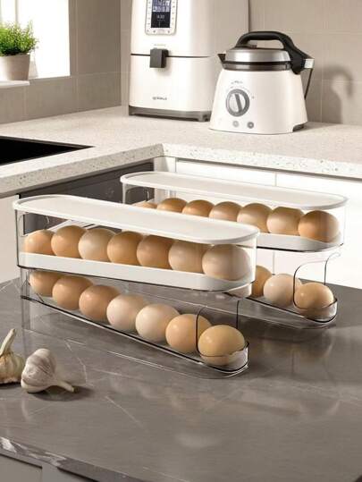1 صندوق تخزين بيض متعدد الطبقات، منظم وحاوية تخزين لأبواب الثلاجة لتوفير المساحة، ملحق مطبخ، تصميم قابل للتراكم مع غطاء سهل الفتح، مثالي لاستخدام المنزل، صينية بيض للثلاجة الصيفية