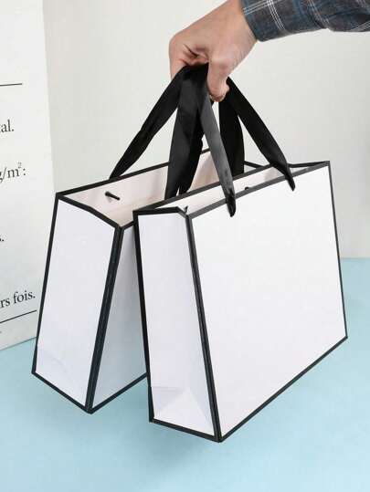 2/5/10 أكياس لف هدايا بمقابض، أكياس ورقية بيضاء، أكياس هدايا صناعية، أكياس تسوق السوبر ماركت، أكياس تجزئة، أكياس حفلة عيد الميلاد، أكياس زفاف المفضلة