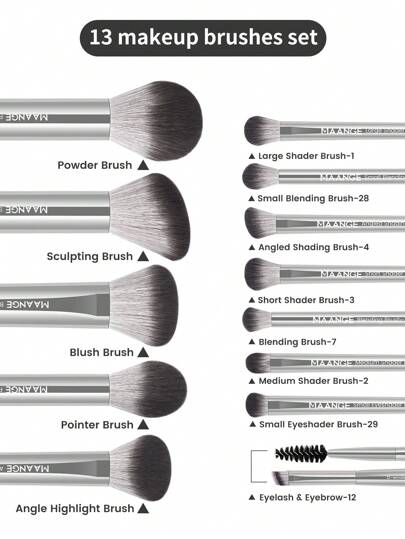 MAANGE 13 قطعة من مجموعة فرش المكياج الناعمة والطويلة المصنوعة من الألومنيوم الاحترافية، فرشاة أساس ناعمة، فرشاة ظلال العيون، فرشاة الحواجب، فرشاة خلط الألوان، فرشاة التبريز، فرشاة الكونسيلر، فرشاة مكياج للمساحيق والسوائل والكريمات، للاستخدام اليومي...
