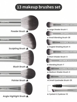 MAANGE 13 قطعة من مجموعة فرش المكياج الناعمة والطويلة المصنوعة من الألومنيوم الاحترافية، فرشاة أساس ناعمة، فرشاة ظلال العيون، فرشاة الحواجب، فرشاة خلط الألوان، فرشاة التبريز، فرشاة الكونسيلر، فرشاة مكياج للمساحيق والسوائل والكريمات، للاستخدام اليومي...