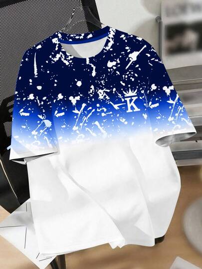 SHEIN تي شيرت قصيرة الأكمام بياقة دائرية حداثية مناسبة للأولاد المراهقين للصيف