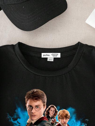 HARRY POTTER X SHEIN تي شيرت تي شيرت كاجوال بأكمام قصيرة مزين برسومات كرتونية مناسب للفتيان المراهقين في الصيف
