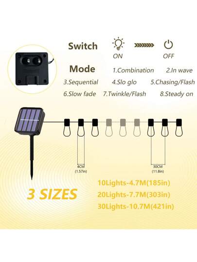أضواء سلسلة شمسية مقاومة للماء، أضواء الشرفة تعمل بالطاقة الشمسية ب- 8 وضعيات إضاءة، أضواء شمسية للتخييم والحديقة والفناء ، إضاءة الوظيفة للخيمة وظلة الشمس، إضاءة ديكورية للفناء والحديقة أضواء جو ملونة