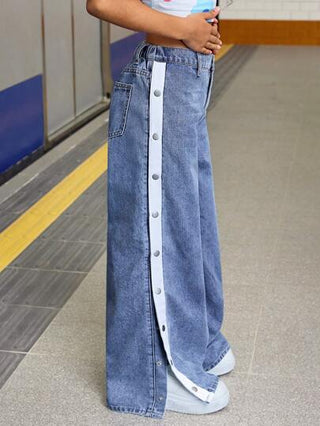 تيشيرتات بناتي بنطلون جينز للبنات المراهقات فضفاض ذو جيوب ذو ألوان متباينة، مناسب للأنشطة اليومية،بساطة وانتعاش ملابس صيفية للبنات المراهقات، ملائم للشاطئ والاحتفالات والموسيقى والمهرجانات