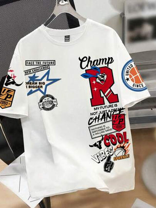 Manfinity Joysei 3 قطع تيشيرتات رجالية باللون الأسود والأبيض والخاكي، تصميم بسيط بطبعة حرف وأرنب، أكمام قصيرة وياقة طاقم