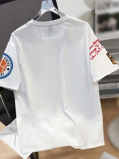 Manfinity Joysei 3 قطع تيشيرتات رجالية باللون الأسود والأبيض والخاكي، تصميم بسيط بطبعة حرف وأرنب، أكمام قصيرة وياقة طاقم