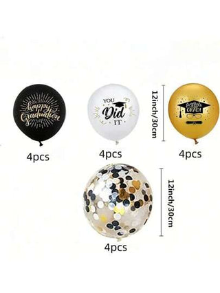 مجموعة بالونات زينة لحفل التخرج 16 قطعة، بالونات تخرج سوداء ذهبية مقاس 12 بوصة، مجموعة بالونات لاتكس ترابية سوداء وذهبية مناسبة للاستخدام الداخلي/الخارجي، لزينة حفل التخرج، ديكور للاحتفالات