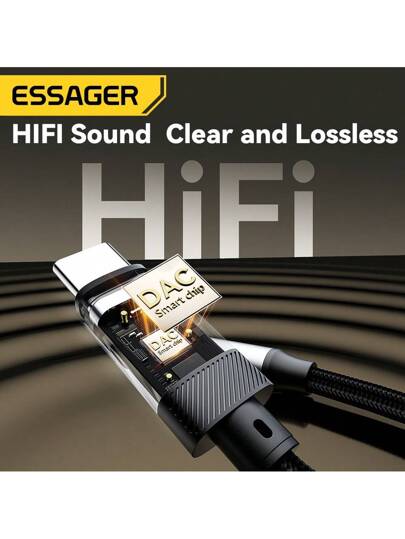 ESSAGER كابل صوت من نوع C إلى 3.5 مللي متر، محول وموصل لسماعات الأذن للهاتف المحمول