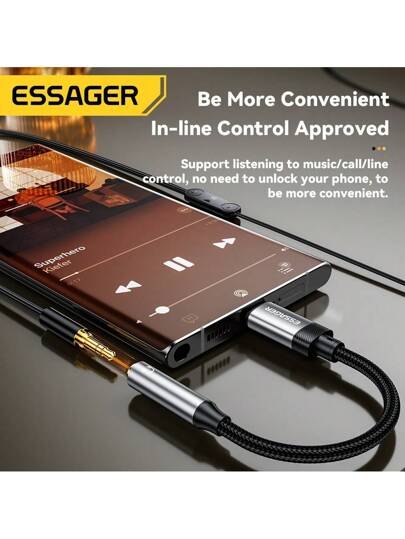 ESSAGER كابل صوت من نوع C إلى 3.5 مللي متر، محول وموصل لسماعات الأذن للهاتف المحمول