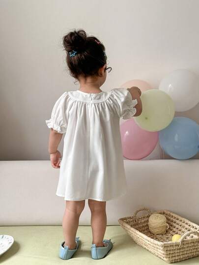 فساتين بيبي فستان قصير كاجوال صيفي للبنت الصغيرة مطبوع بطبعات زهور جميلة وقصير الأكمام