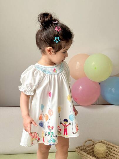 فساتين بيبي فستان قصير كاجوال صيفي للبنت الصغيرة مطبوع بطبعات زهور جميلة وقصير الأكمام