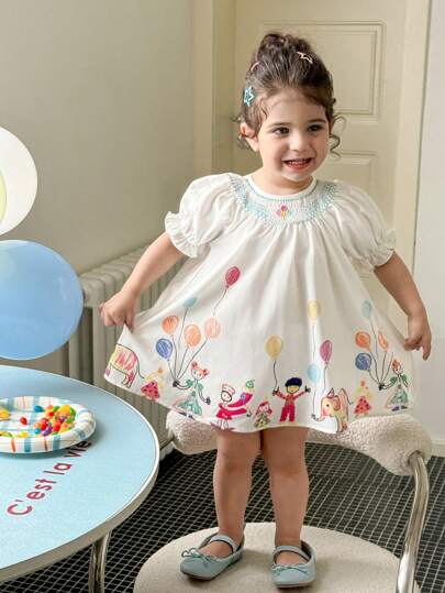 فساتين بيبي فستان قصير كاجوال صيفي للبنت الصغيرة مطبوع بطبعات زهور جميلة وقصير الأكمام