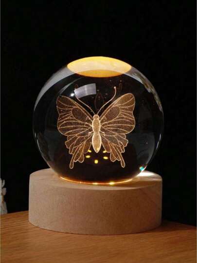 SHEIN قطعة واحدة من الكرة البلورية ذات القاعدة الخشبية باللون الخاكي مع إضاءة LED، ديكور إبداعي كإنارة ليلية هدية عيد ميلاد مناسبة للصديق، الصديقة، الأصدقاء المقربين، الزملاء، الخريجين