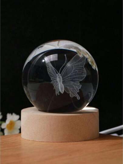 SHEIN قطعة واحدة من الكرة البلورية ذات القاعدة الخشبية باللون الخاكي مع إضاءة LED، ديكور إبداعي كإنارة ليلية هدية عيد ميلاد مناسبة للصديق، الصديقة، الأصدقاء المقربين، الزملاء، الخريجين