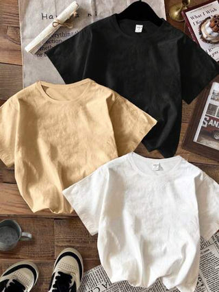 SHEIN 3 أطقم تي شيرت قصير الأكمام بياقة مستديرة للأولاد المراهقين الكاجوال الأساسية، موسم الصيف