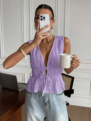 Frenchy ملابس علوية كشكش أنيقة بدون أكمام ذات تصميم بسيط مناسبة للصيف للنساء