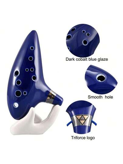 SHEIN قطعة واحدة أوكارينا خزفية لحن سي ألتو 12 ثقب، أوكارينا باللون الأزرق متضمنة الصندوق والحزام اليدوي