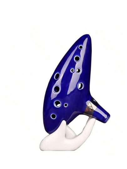 SHEIN قطعة واحدة أوكارينا خزفية لحن سي ألتو 12 ثقب، أوكارينا باللون الأزرق متضمنة الصندوق والحزام اليدوي