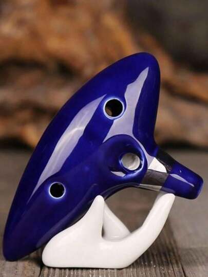 SHEIN قطعة واحدة أوكارينا خزفية لحن سي ألتو 12 ثقب، أوكارينا باللون الأزرق متضمنة الصندوق والحزام اليدوي