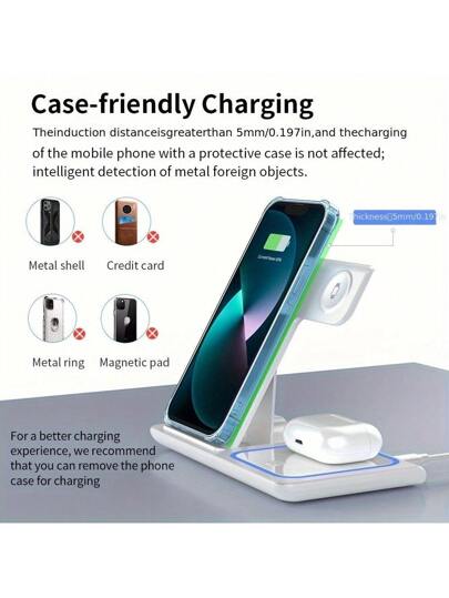 AmSengo شاحن السلكي سريع بقوة 15 واط 3 في 1 قابل للطي محطة شحن متوافقة مع الجهاز 16 15 14 13 12 11 9 8 7 6 5 Pro ، متوافقة مع ، والآيربودز ، مناسبة للمكتب والإقامة الجامعية والمنزل