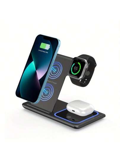 AmSengo شاحن السلكي سريع بقوة 15 واط 3 في 1 قابل للطي محطة شحن متوافقة مع الجهاز 16 15 14 13 12 11 9 8 7 6 5 Pro ، متوافقة مع ، والآيربودز ، مناسبة للمكتب والإقامة الجامعية والمنزل