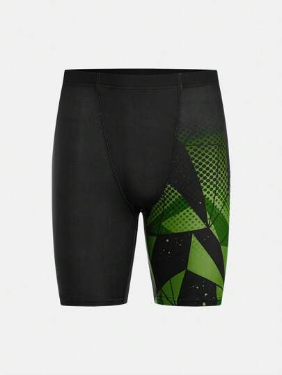 مايوه أولادي بنطال سباحة رياضي بخطوط هندسية وطباعة تدرجية للأولاد المراهقين مصنوع من قماش رياضي من القطن مناسب اللياقة البدنية طول متوسط