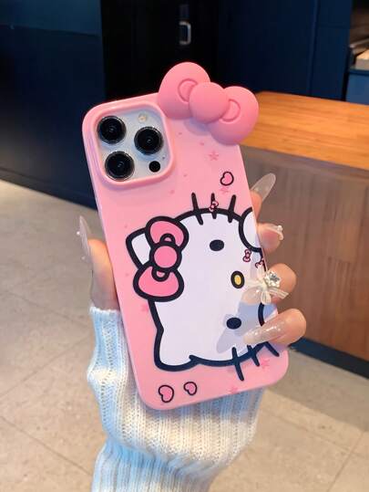 Sanrio غطاء هاتف حماية عالي الجودة مزود بعقدة 3D مانعة للسقوط لهواتف آيفون 11، 12، 13، 14، 15، 16 برو، 16 برو ماكس، 14 بلس، 15 بلس، 16 بلس، XR، XS ماكس، للنساء