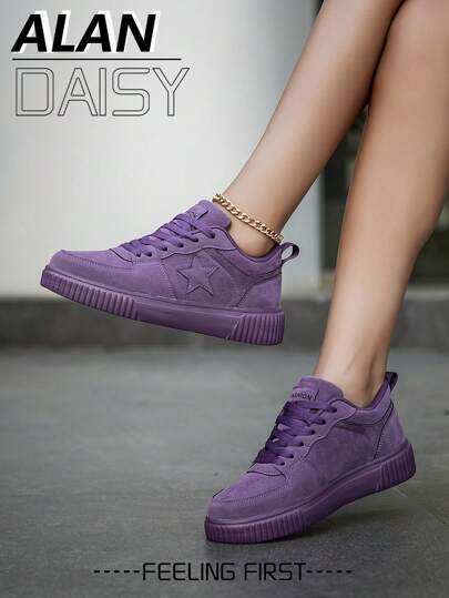 كفوف شاشة ناعمة مريحة رياضية ذات رباط أمامي للنساء، أحذية كاجوال مريحة خفيفة الوزن مناسبة للتنقل اليومي والخارجي، بتصميم بألوان البنفسجي