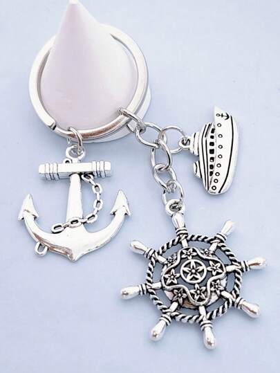سلسلة مفاتيح بحرية DIY - قلادة بشكل مرساة وعجلة سفينة، تميمة حقيبة ظهر بحري إبداعية، حلقة مفاتيح مستوحاة من الأجواء البحرية الرجعية، اكسسوار بحري مميز، هدية مثالية للبحارة والمسافرين وعشاق البحر وعشاق القوارب الشراعية والأحباء في الشاطئ، مناسب تماما للحقا